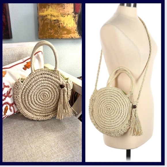 Solid & Striped, Summer Ivory/Lime Woven Satchel,Shoulder Strap/Handbag,EUC - Picture 1 of 14